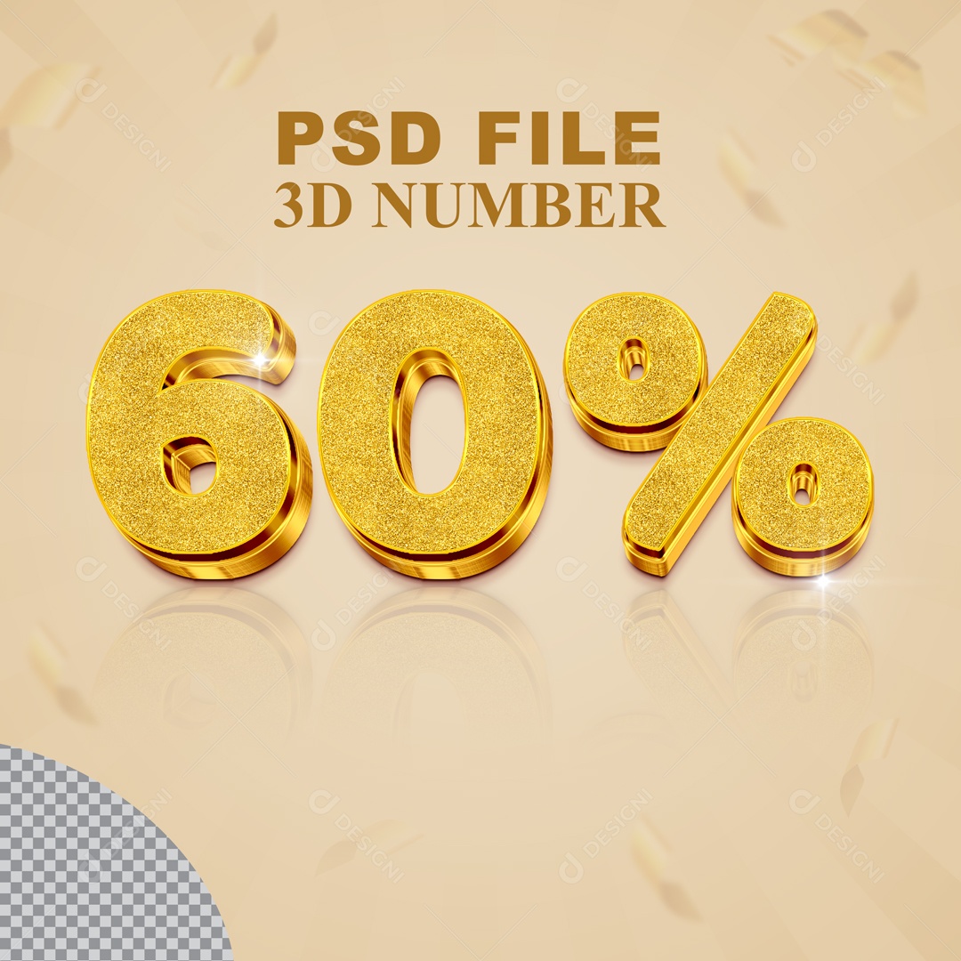 Número 3D 60% Para Composição PSD