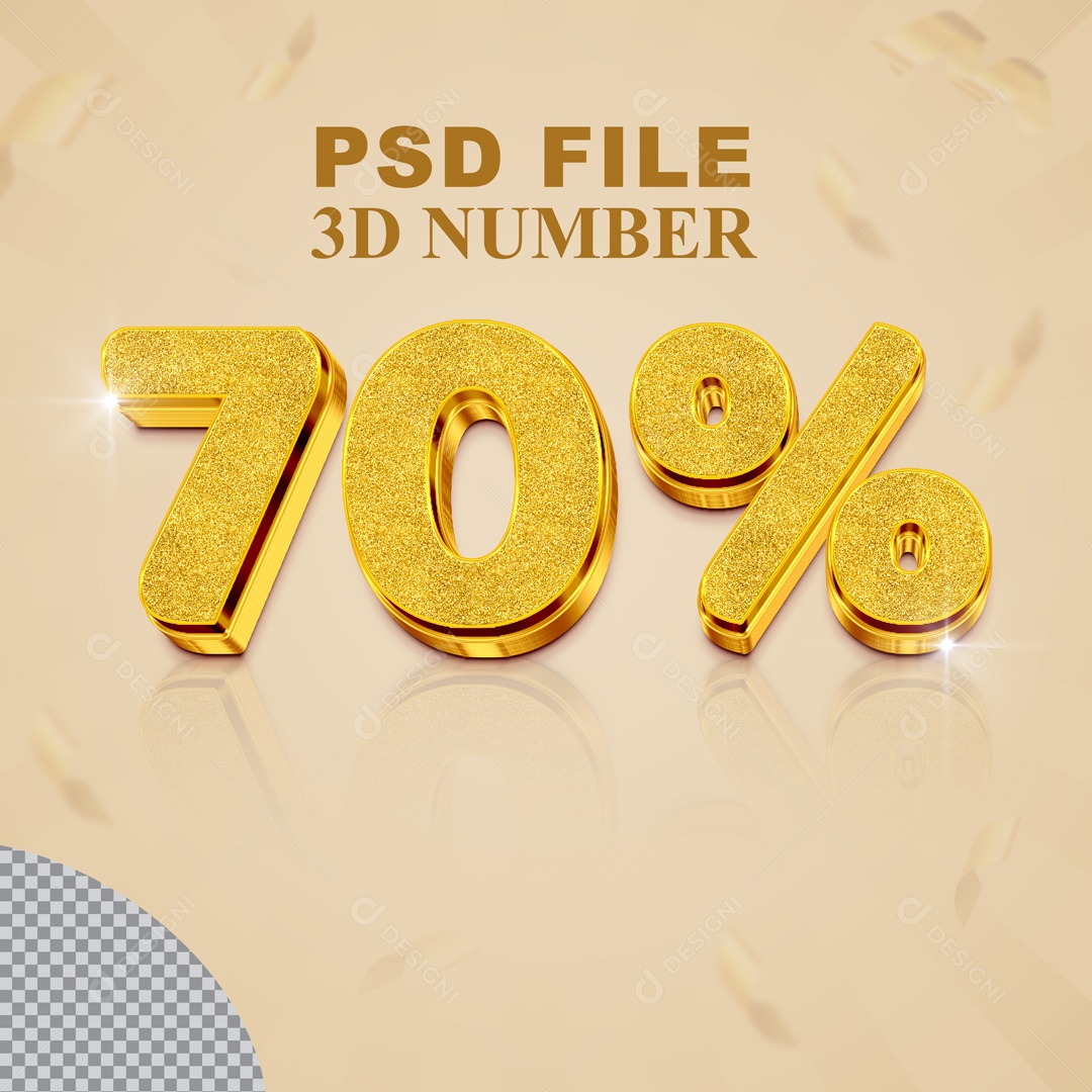 Número 3D 70% Para Composição PSD