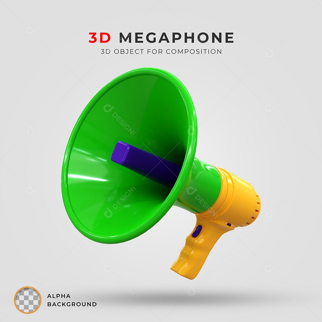 Megafone Verde e Amarelo Elemento 3D Para Composição PSD