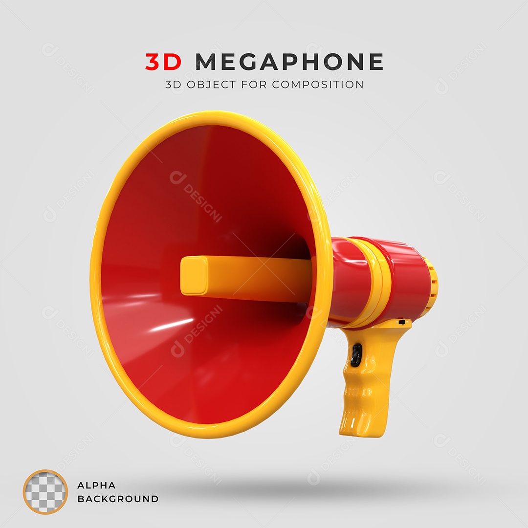 Megafone Vermelho e Amarelo Elemento 3D Para Composição PSD