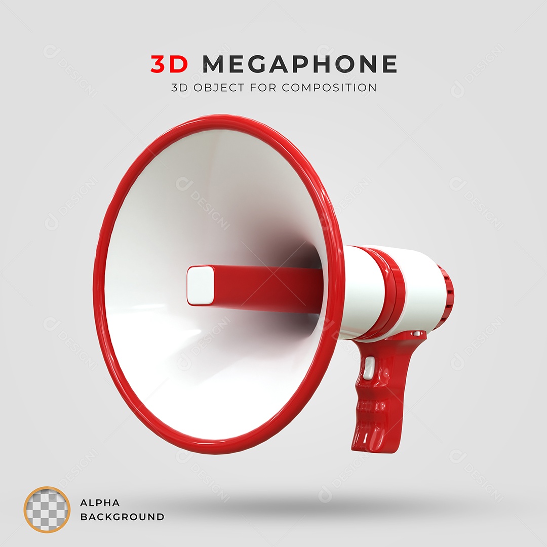 Megafone Branco e Vermelho Elemento 3D Para Composição PSD