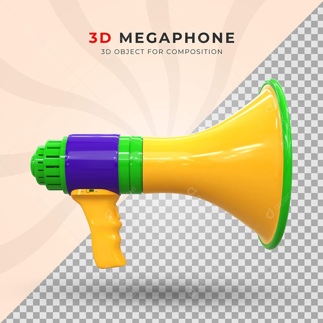 Megafone Amarelo e Azul  Elemento 3D Para Composição PSD