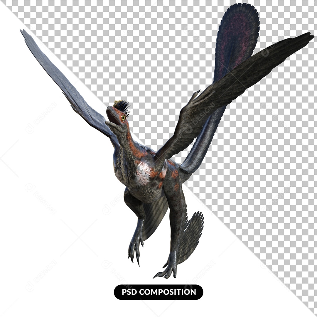 Dinossauro Microraptor Elemento 3D para Composição PSD