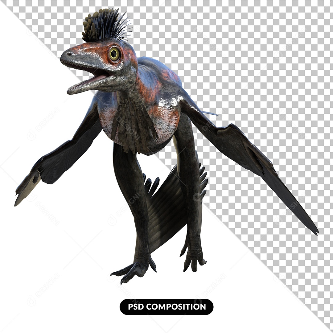 Dinossauro Microraptor Elemento 3D para Composição PSD