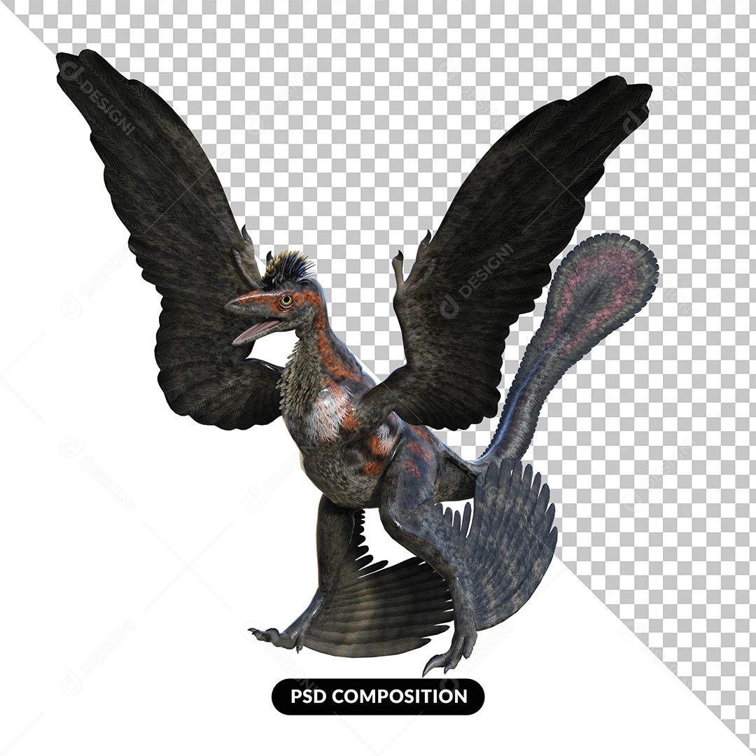 Dinossauro Microraptor Elemento 3D para Composição PSD