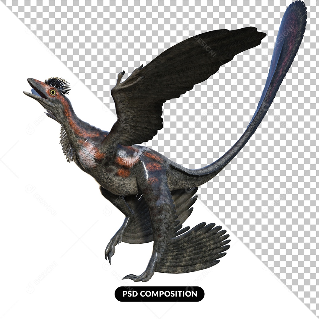 Dinossauro Microraptor Elemento 3D para Composição PSD