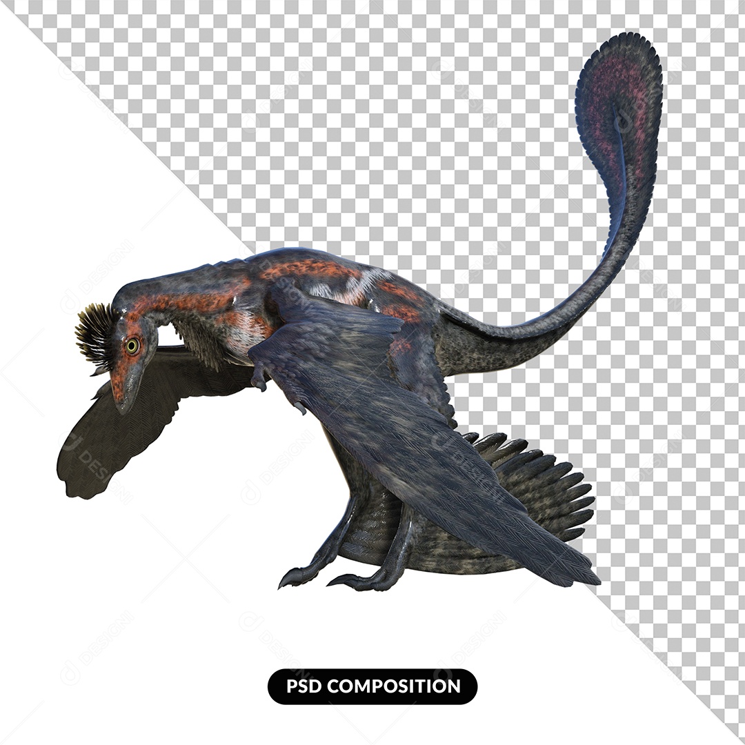 Dinossauro Microraptor Elemento 3D para Composição PSD