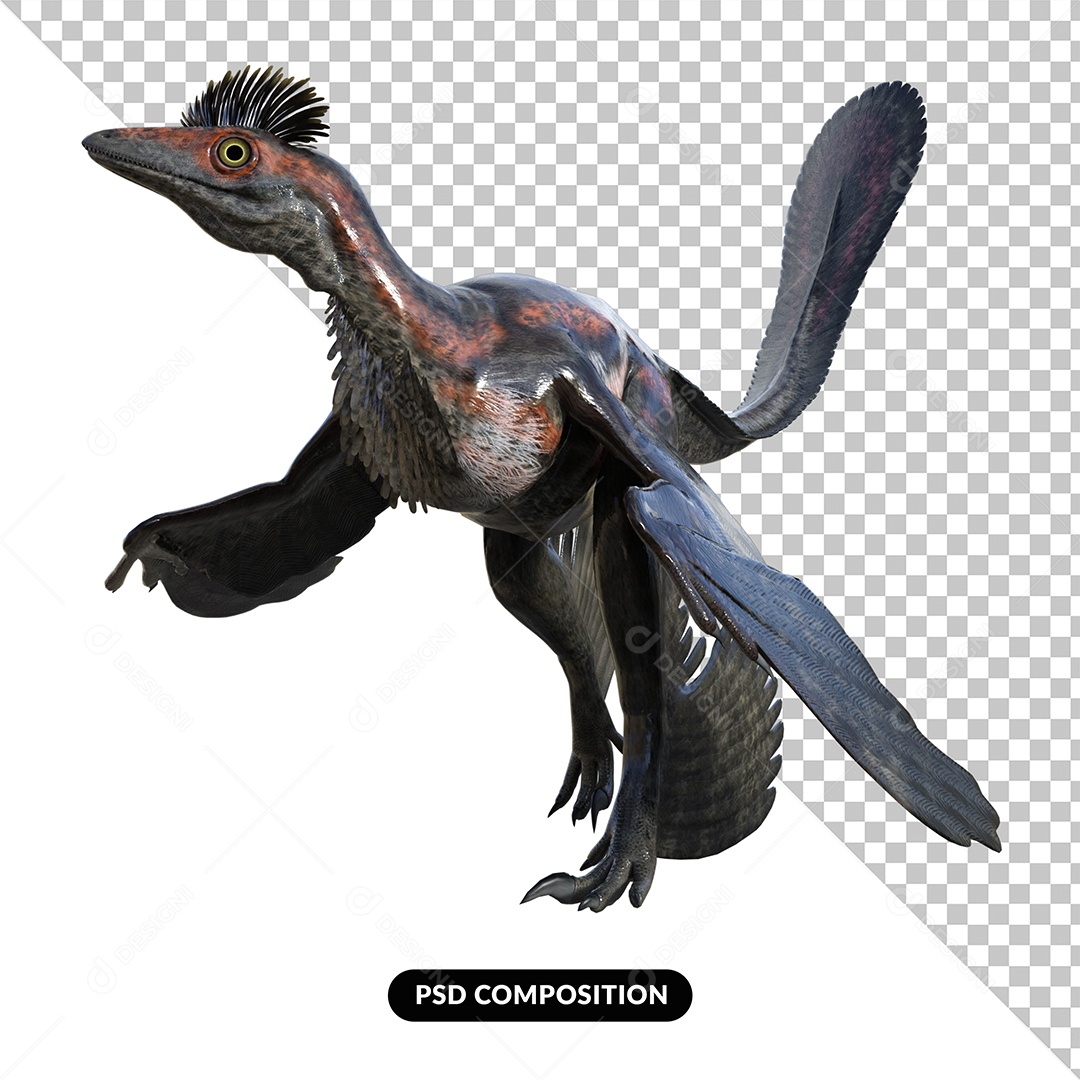 Dinossauro Microraptor Elemento 3D para Composição PSD