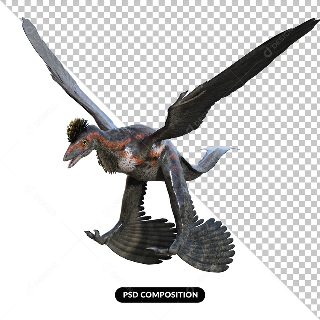 Dinossauro Microraptor Elemento 3D para Composição PSD
