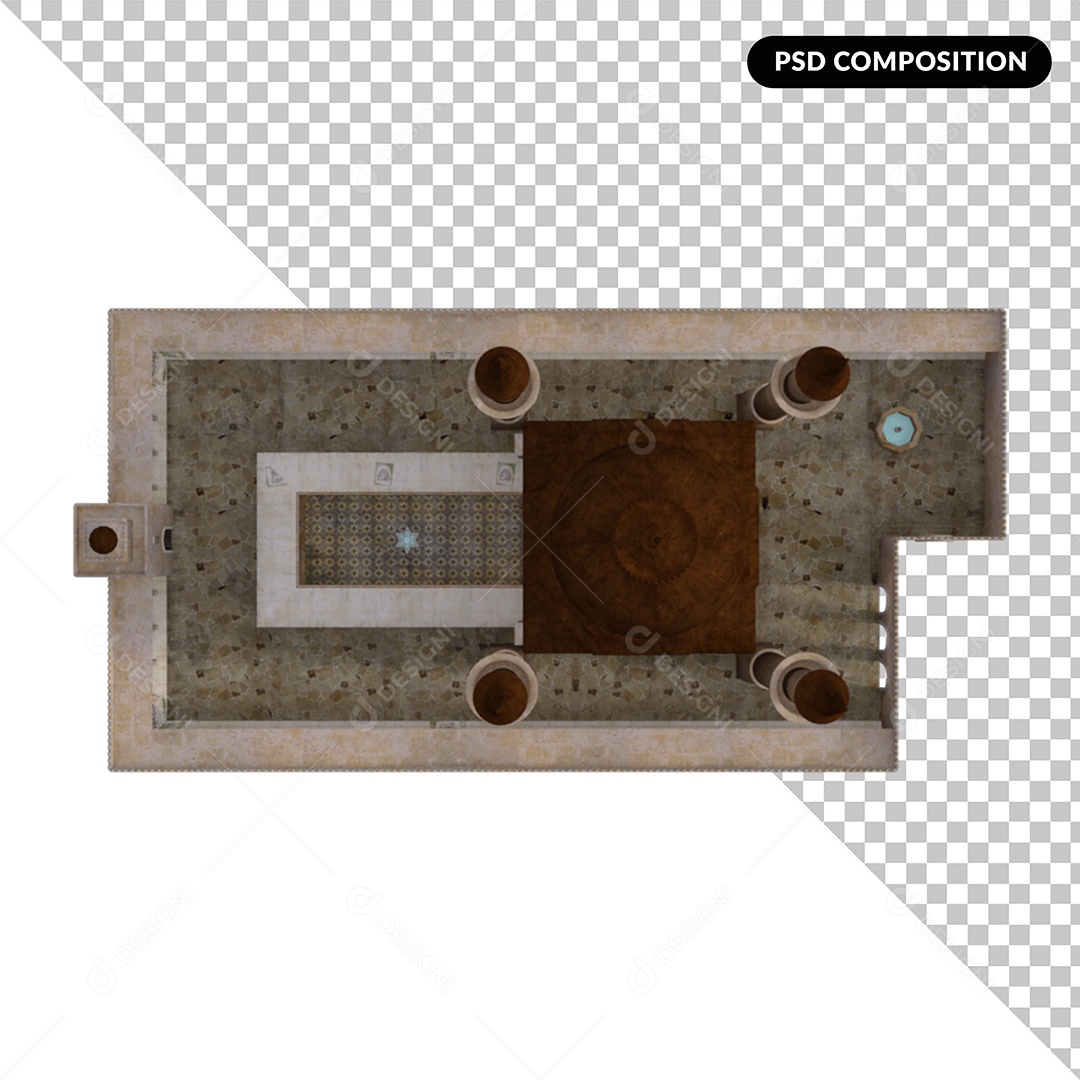 Mesquita de Oração Muçulmana Masjid Elemento 3D para Composição PSD