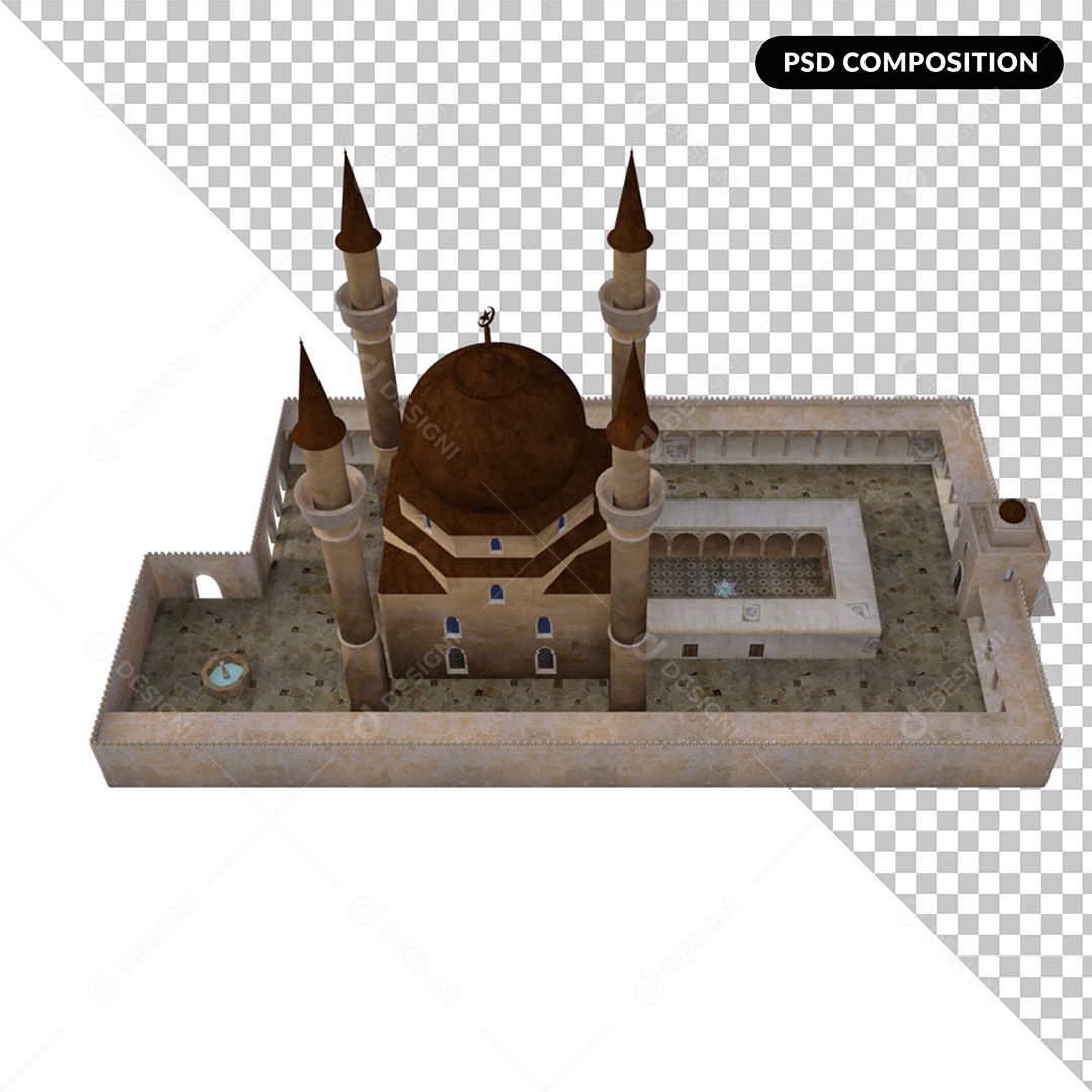 MasMesquita de Oração Muçulmana Masjid Elemento 3D para Composição PSD