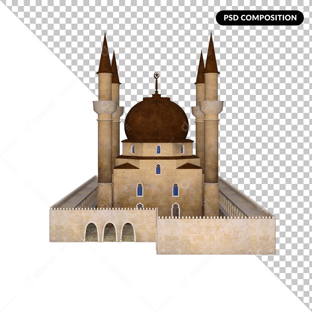 Mesquita de Oração Muçulmana Masjid Elemento 3D para Composição PSD