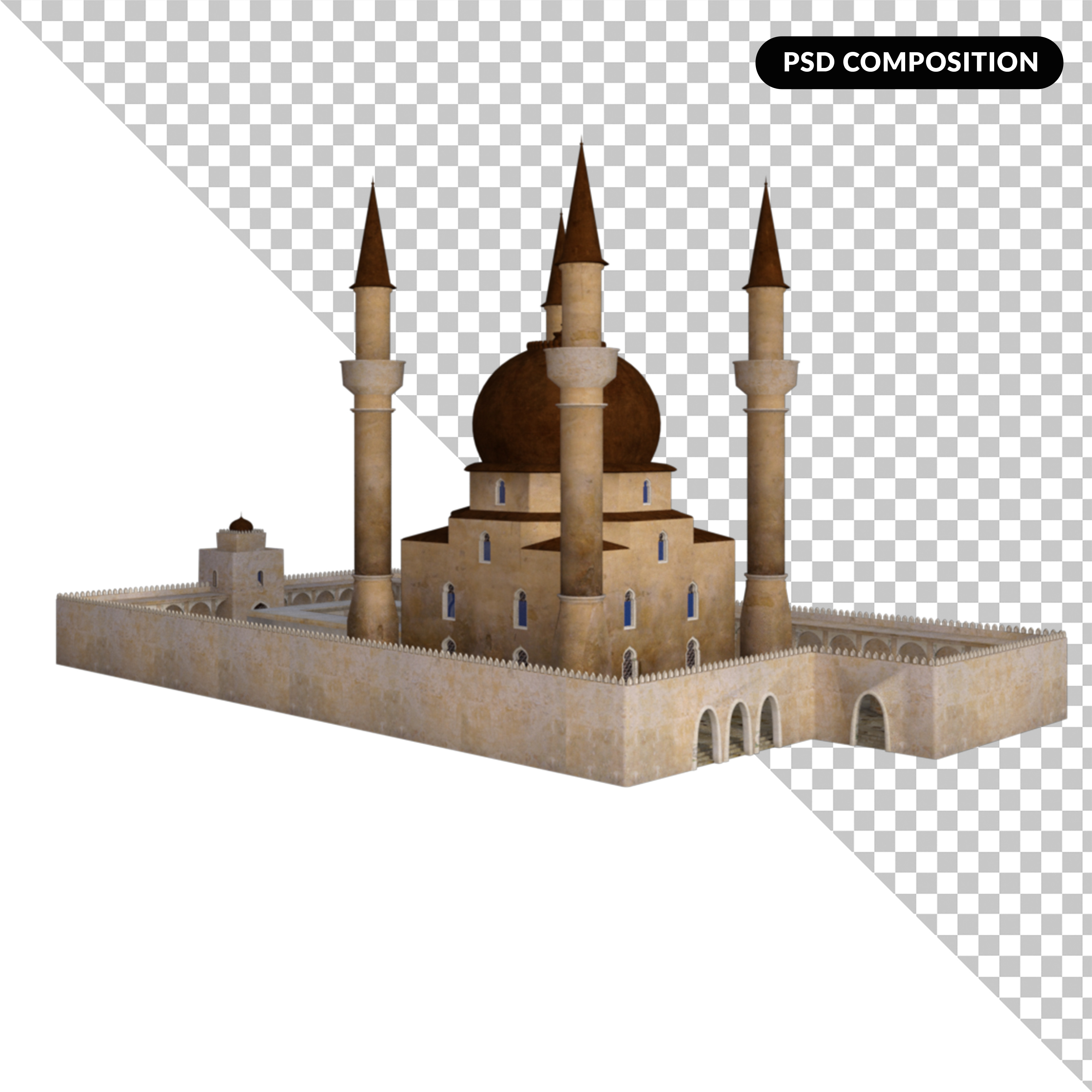 Mesquita de Oração Muçulmana Masjid Elemento 3D para Composição PSD
