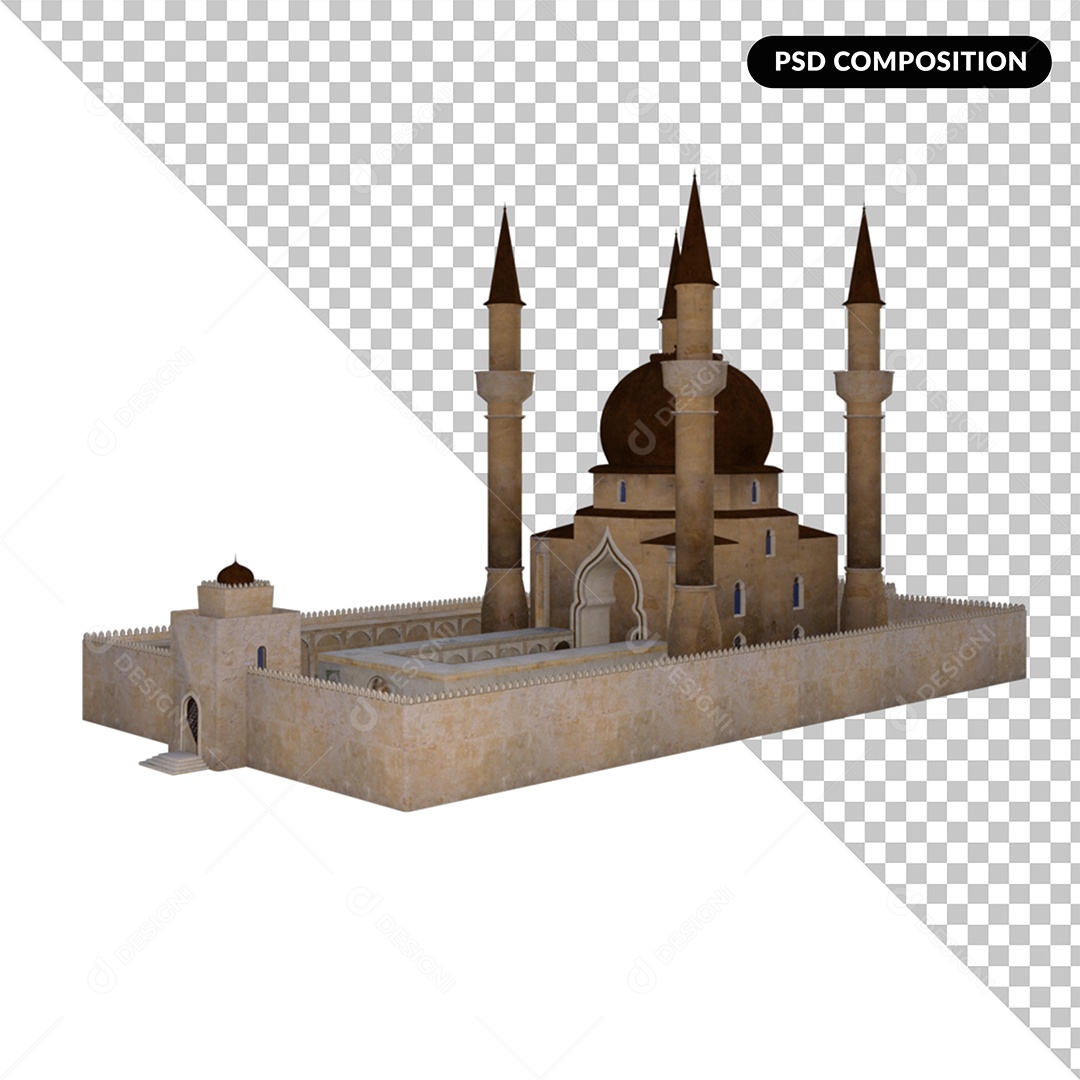 Mesquita de Oração Muçulmana Masjid Elemento 3D para Composição PSD