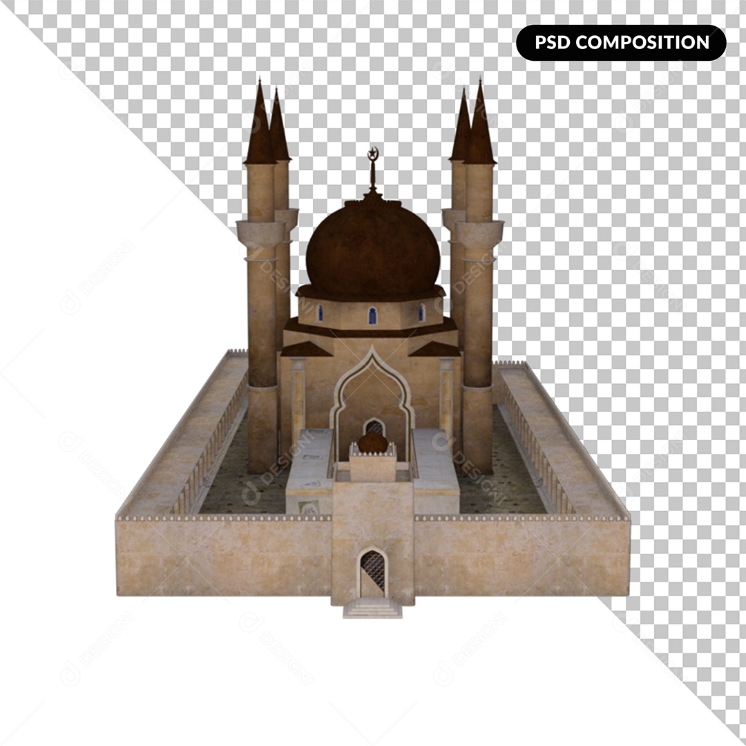 Mesquita de Oração Muçulmana Masjid Elemento 3D para Composição PSD