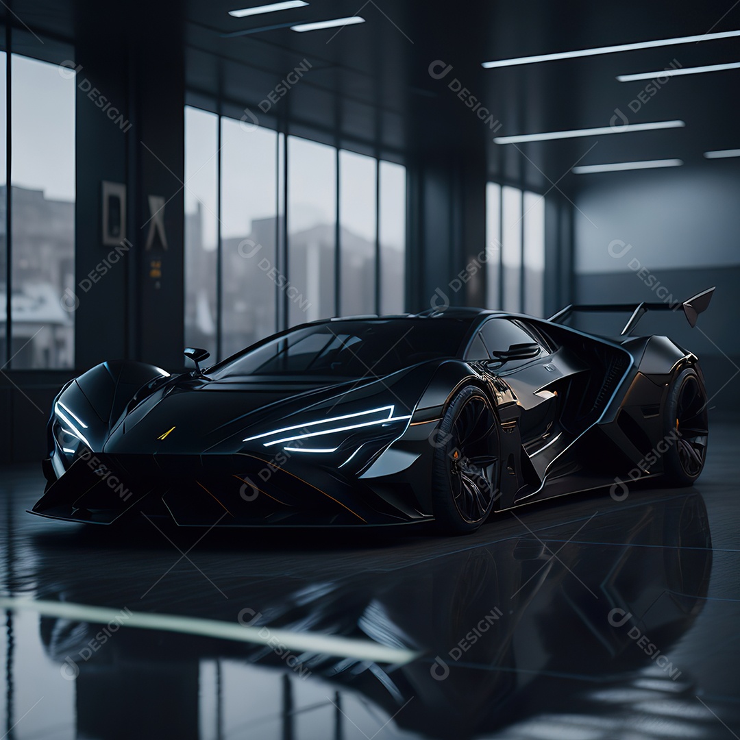 Veículo de luxo sobre uma garagem