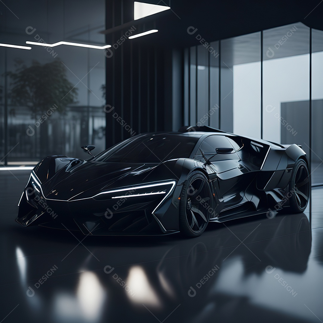 Veículo de luxo sobre uma garagem