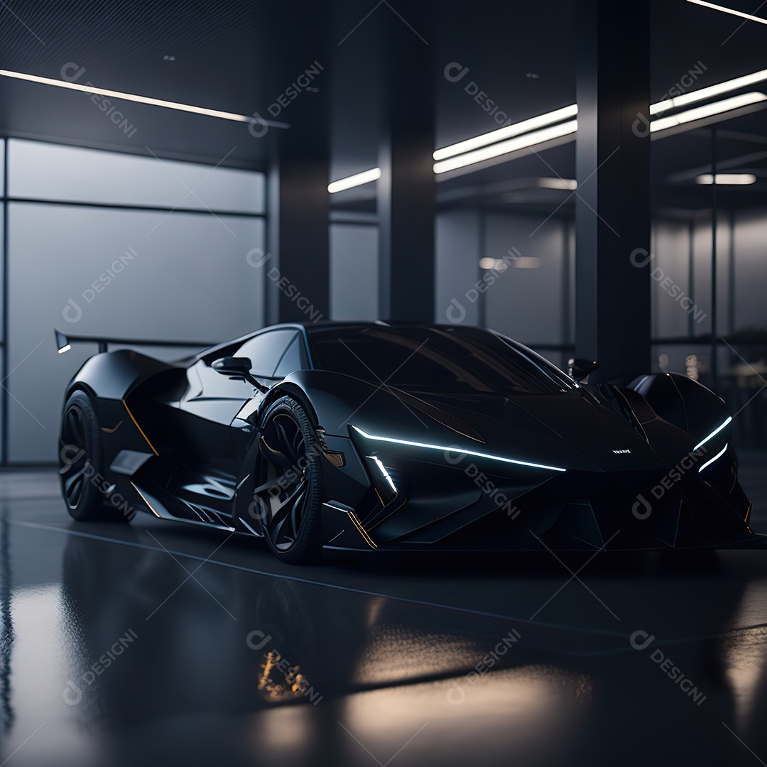 Veículo de luxo sobre uma garagem