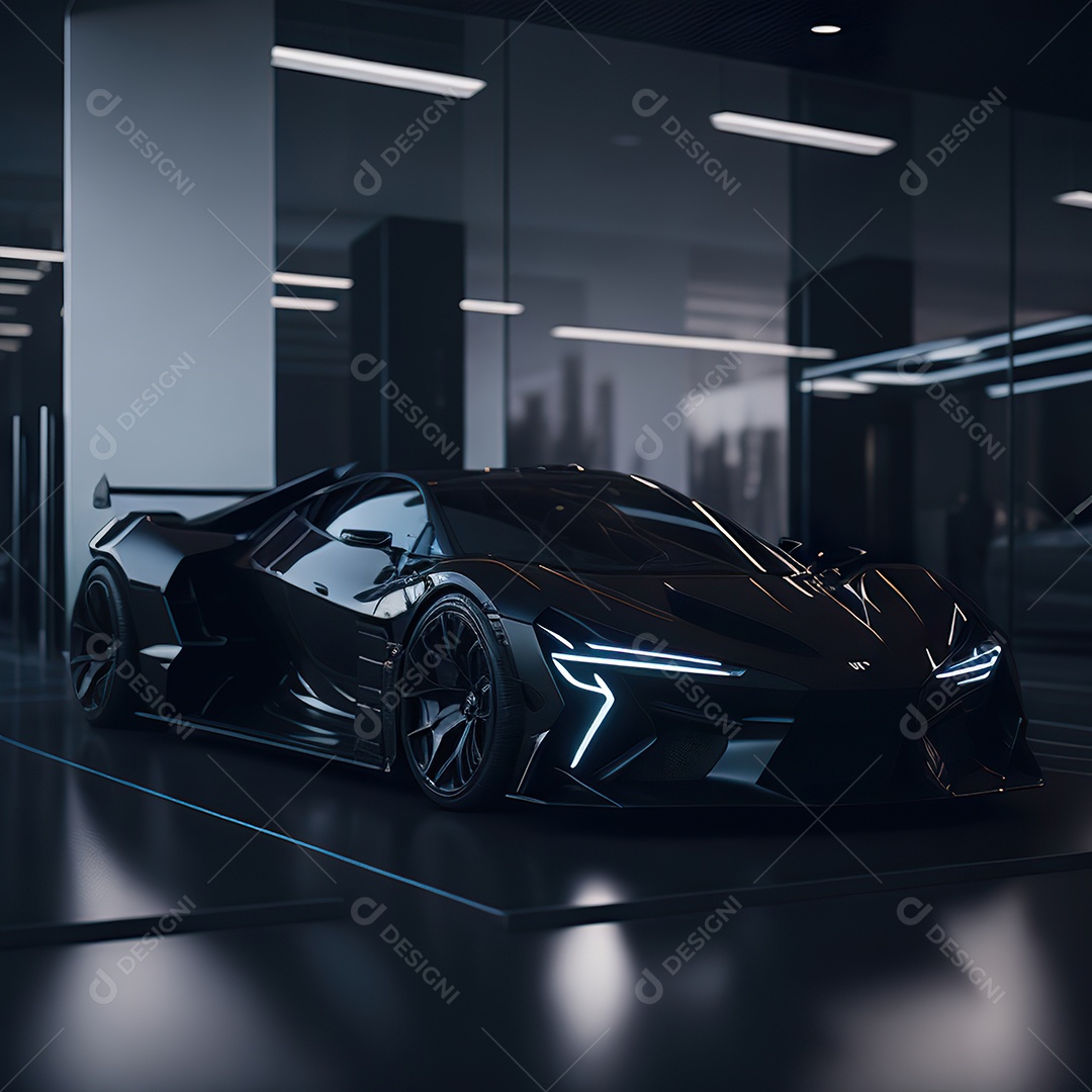 Veículo de luxo sobre uma garagem