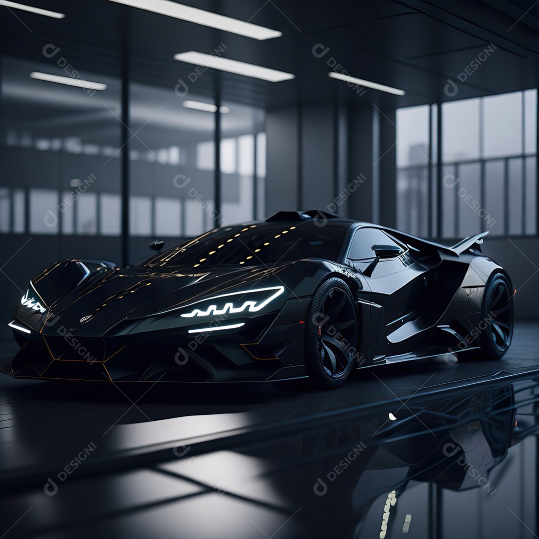 Veículo de luxo sobre uma garagem