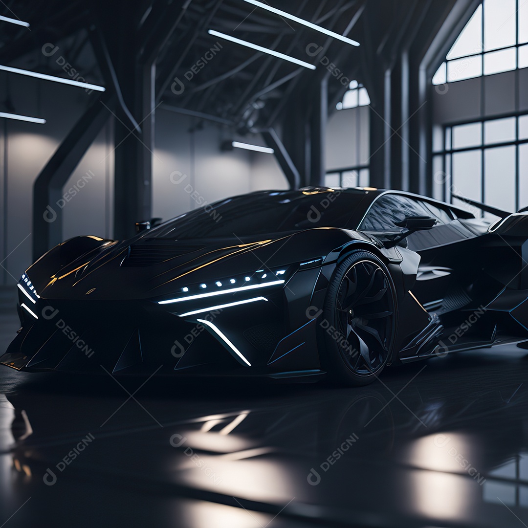 Veículo de luxo sobre uma garagem