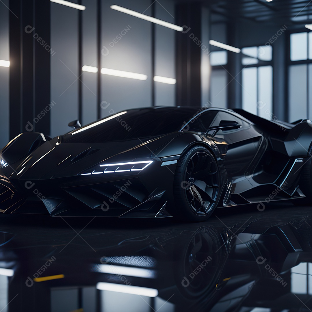 Veículo de luxo sobre uma garagem