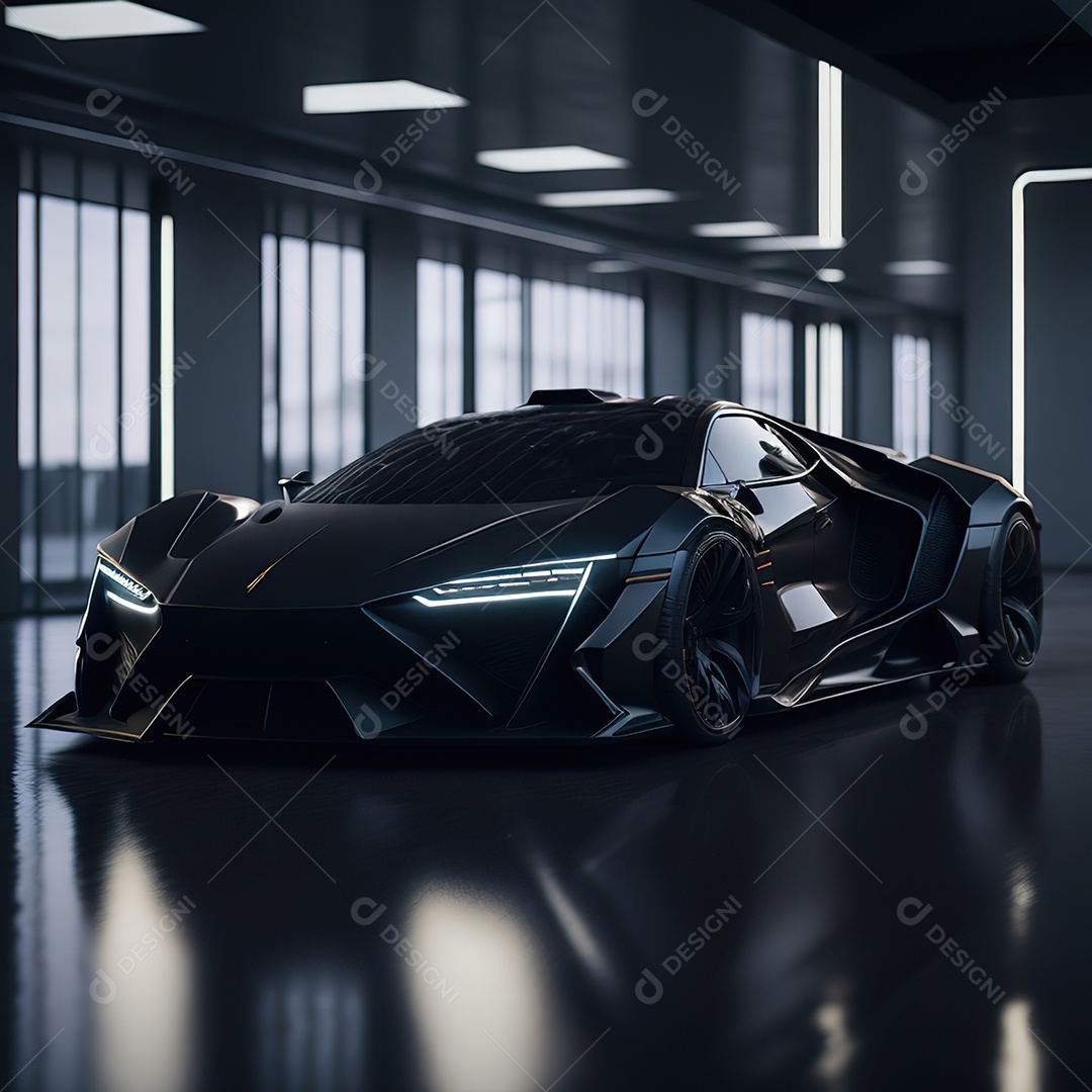 Veículo de luxo sobre uma garagem