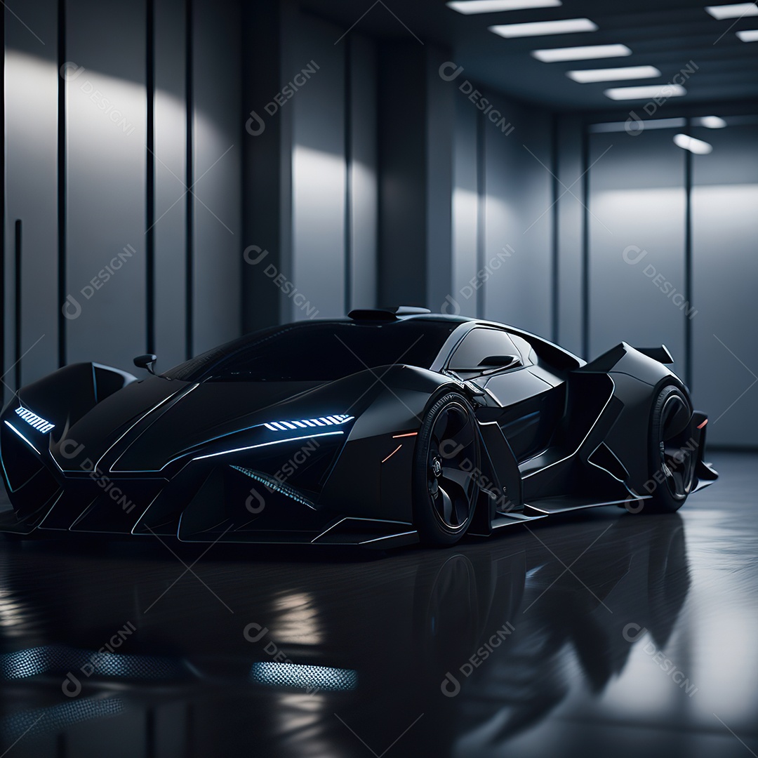 Veículo de luxo sobre uma garagem