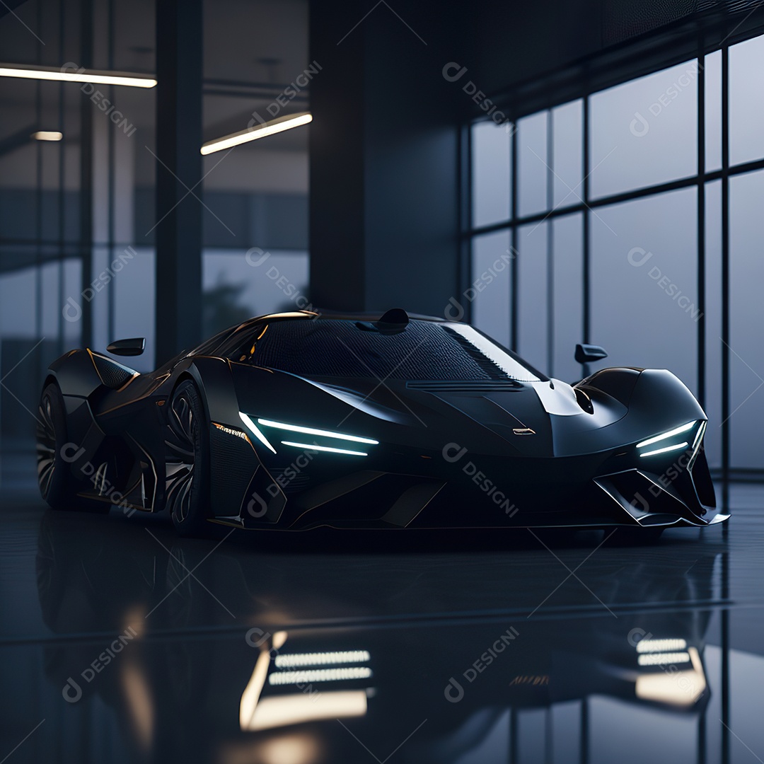 Veículo de luxo sobre uma garagem