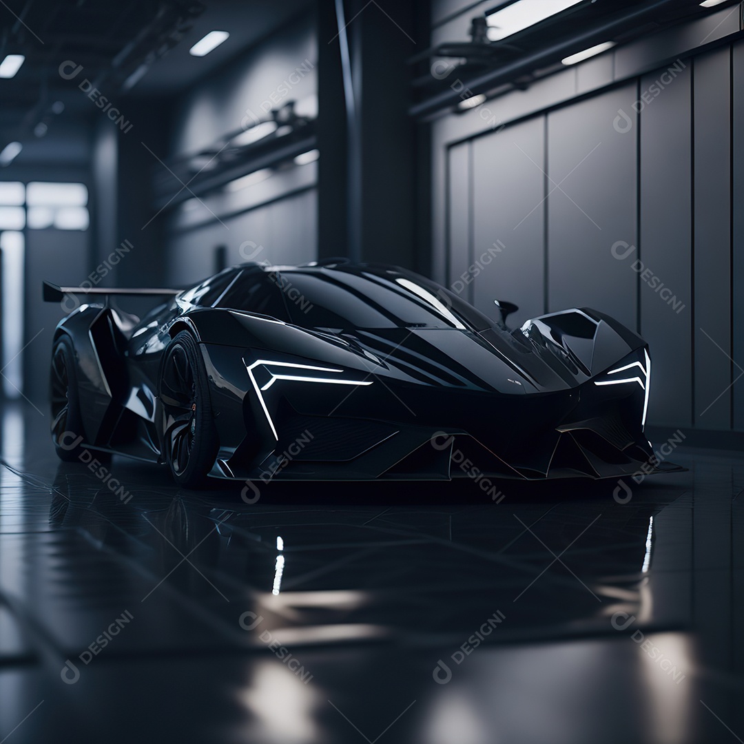 Veículo de luxo sobre uma garagem