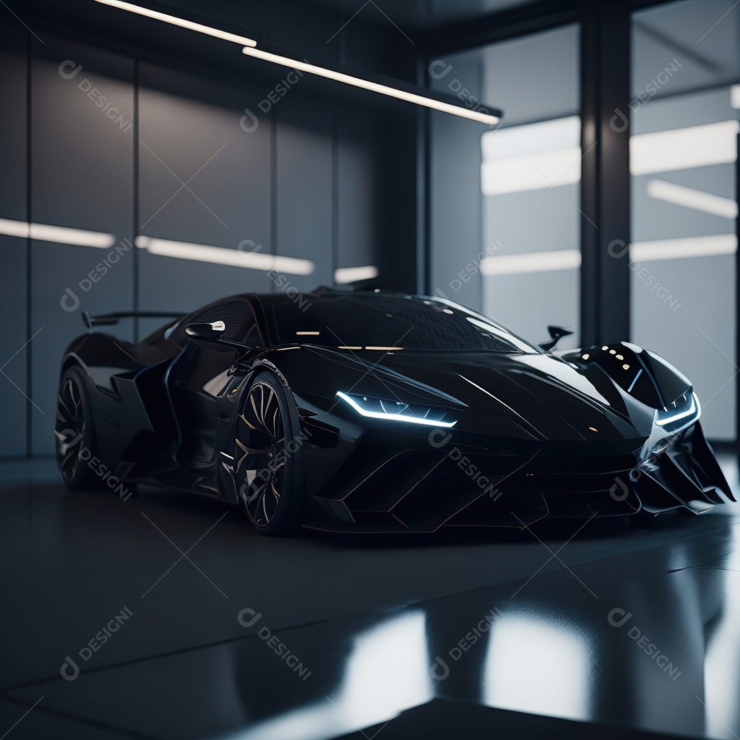 Veículo de luxo sobre uma garagem