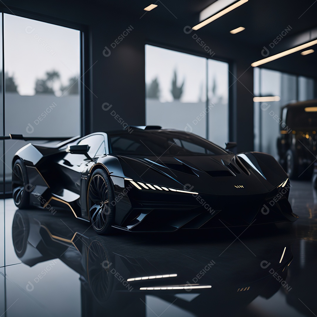 Veículo de luxo sobre uma garagem