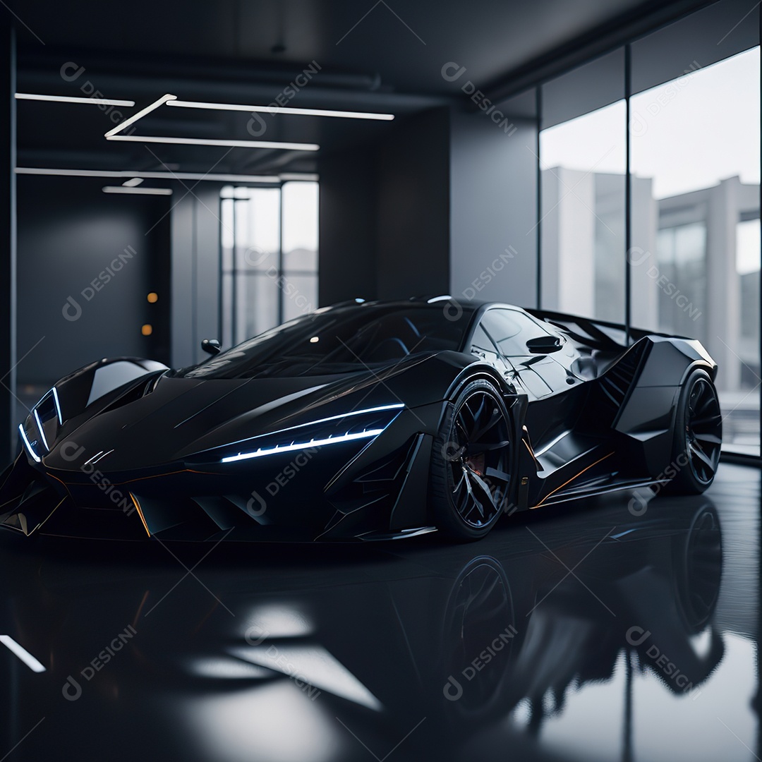 Veículo de luxo sobre uma garagem