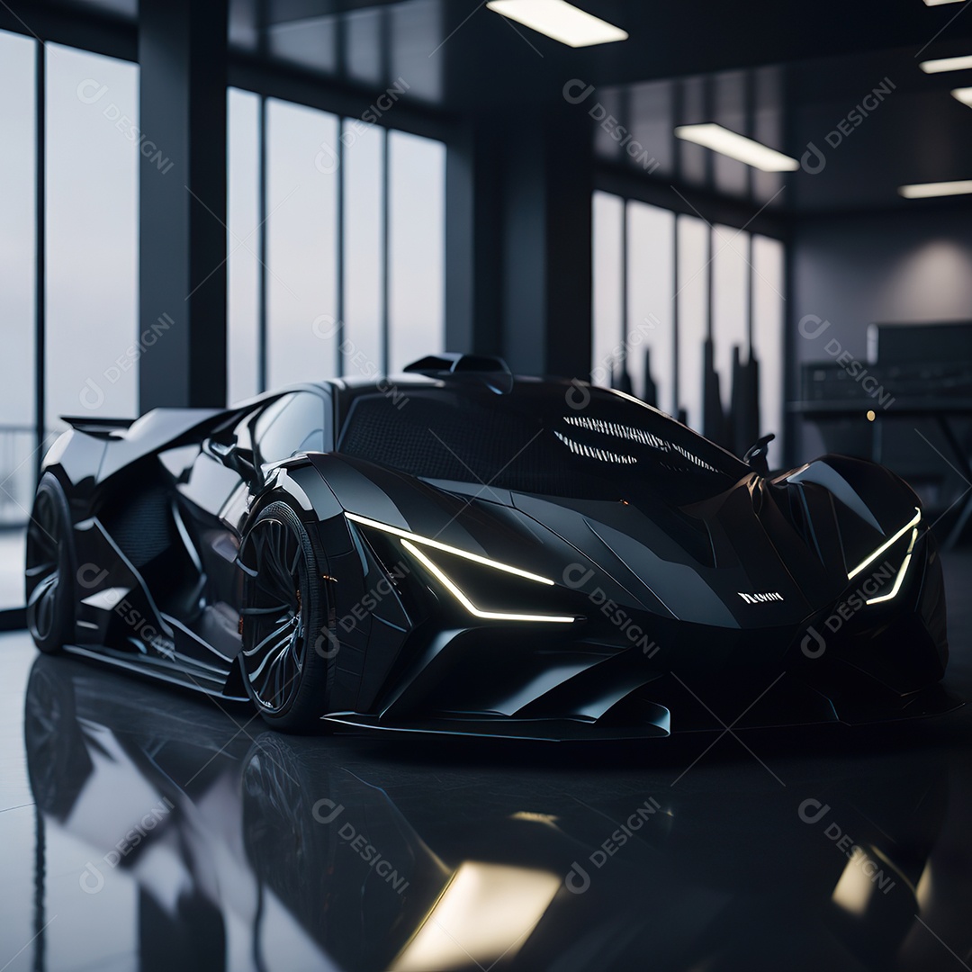 Veículo de luxo sobre uma garagem