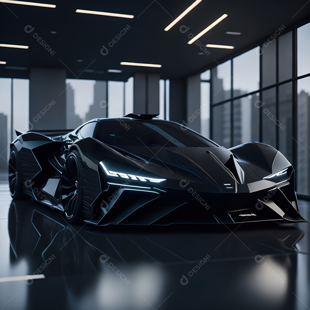 Veículo de luxo sobre uma garagem