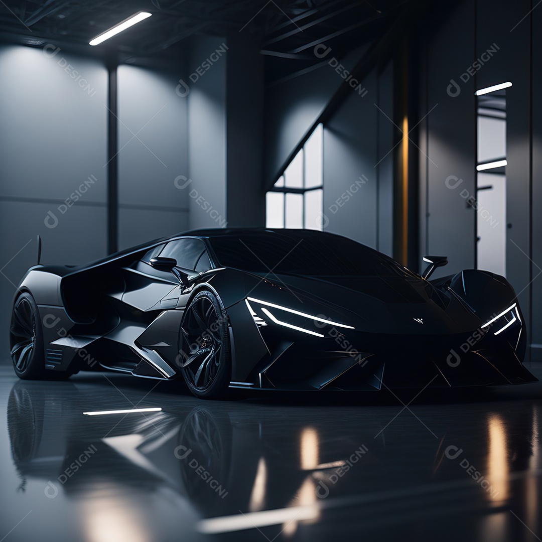 Veículo de luxo sobre uma garagem