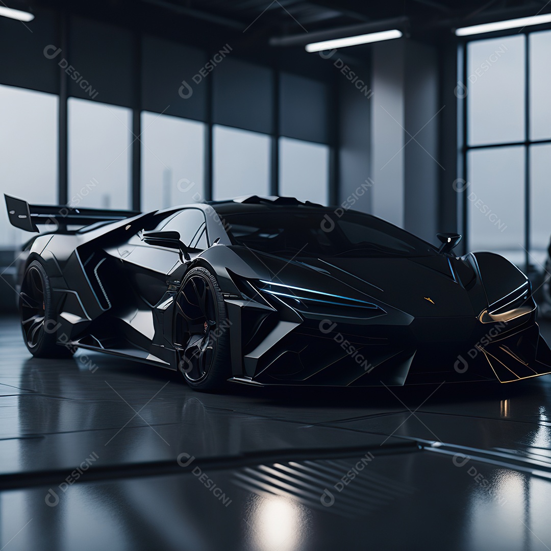 Veículo de luxo sobre uma garagem