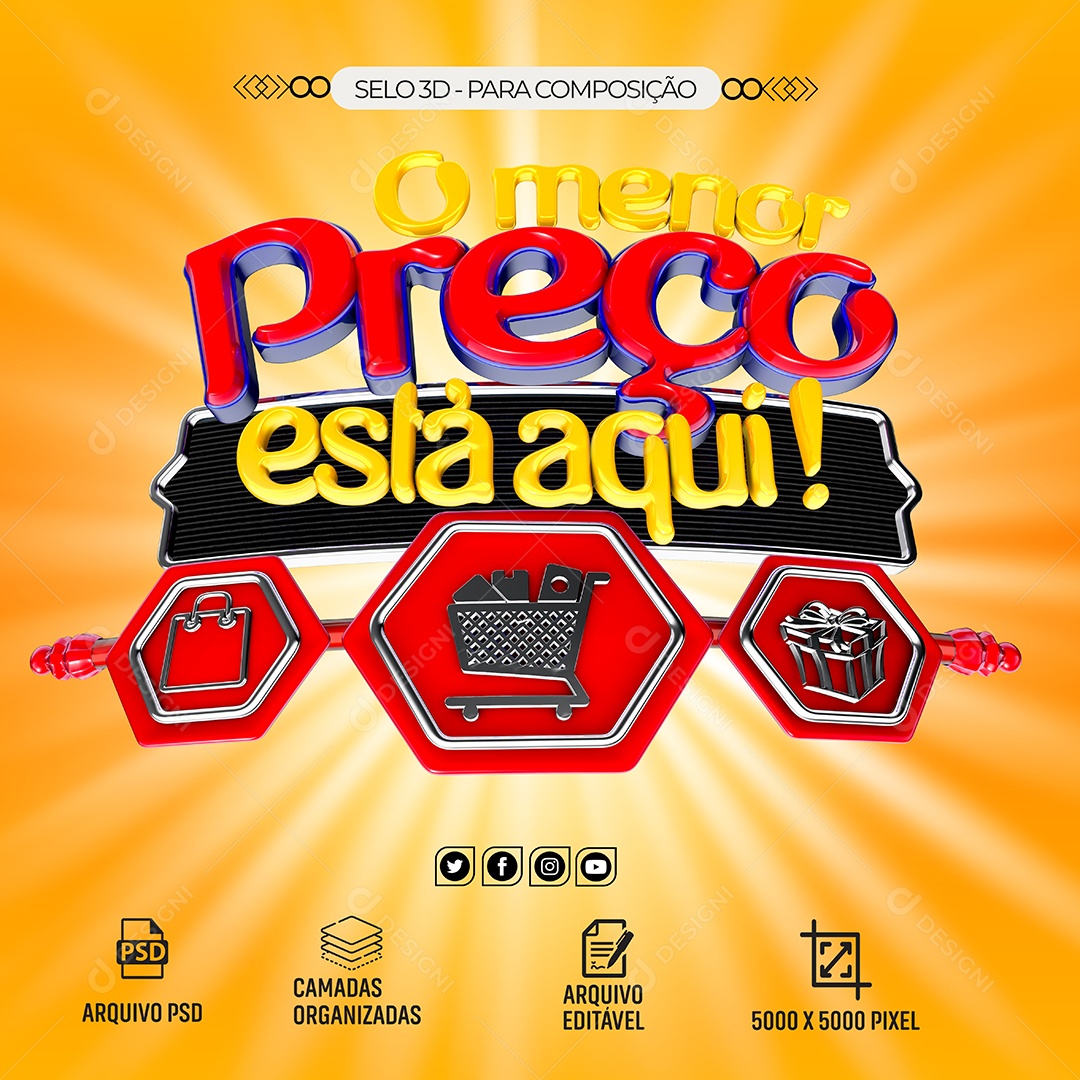 Selo 3D o Menor Preço Está Aqui Para Composição PSD