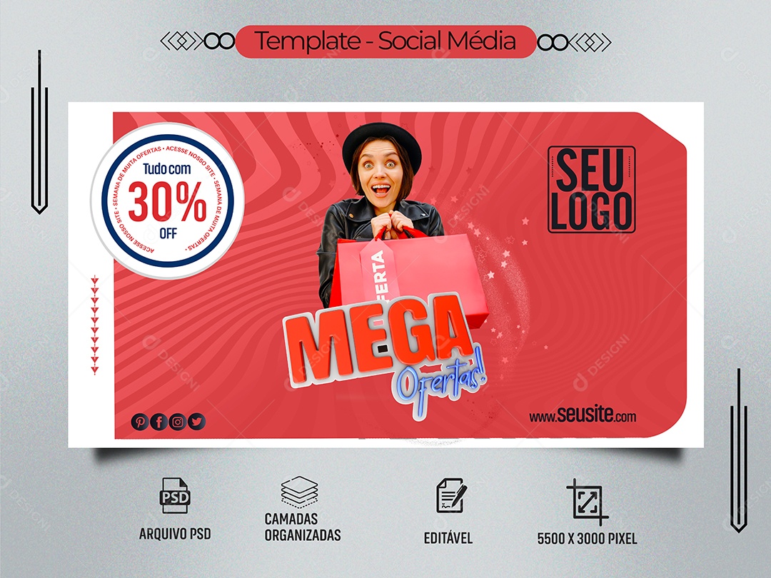 Social Media Feed Mega Ofertas Tudo Com 30% Off PSD Editável