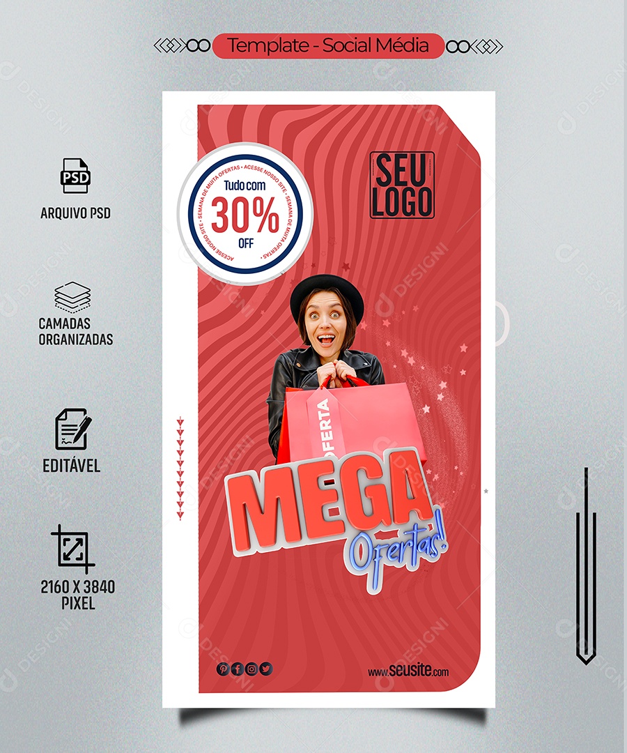 Social Media Story Mega Ofertas Tudo Com 30% Off PSD Editável