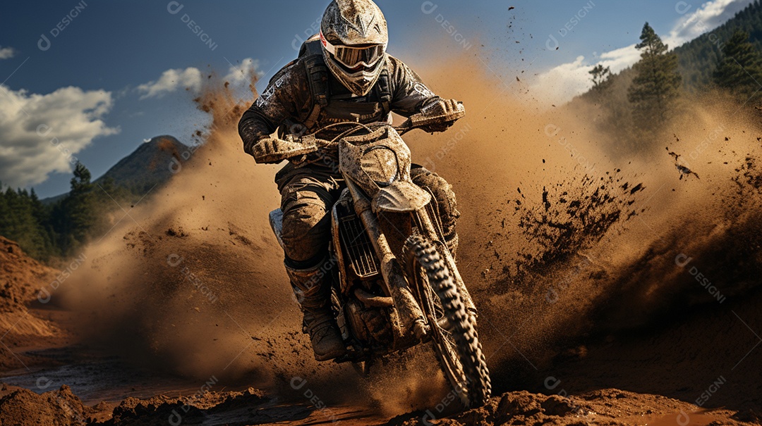 Homem pilotando moto de motocross