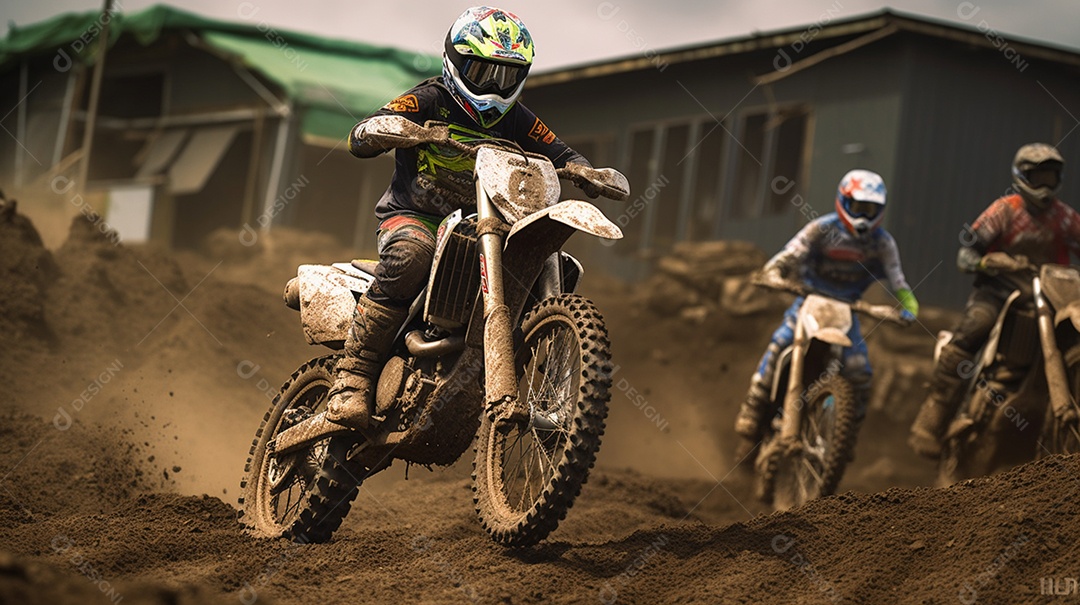 Homens pilotando moto de motocross