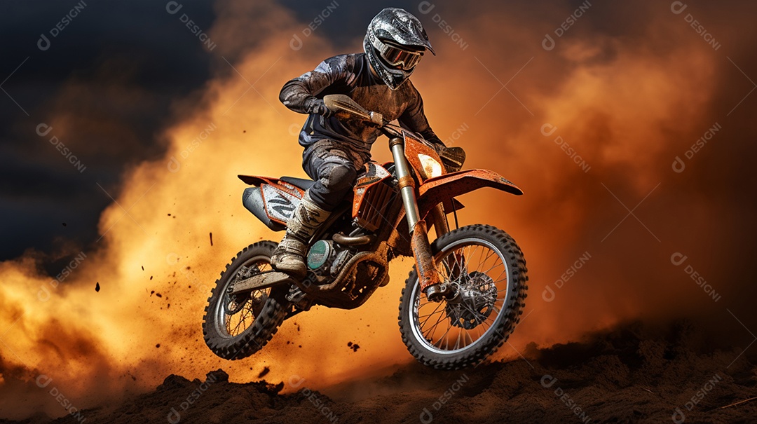 Homem pilotando moto de motocross