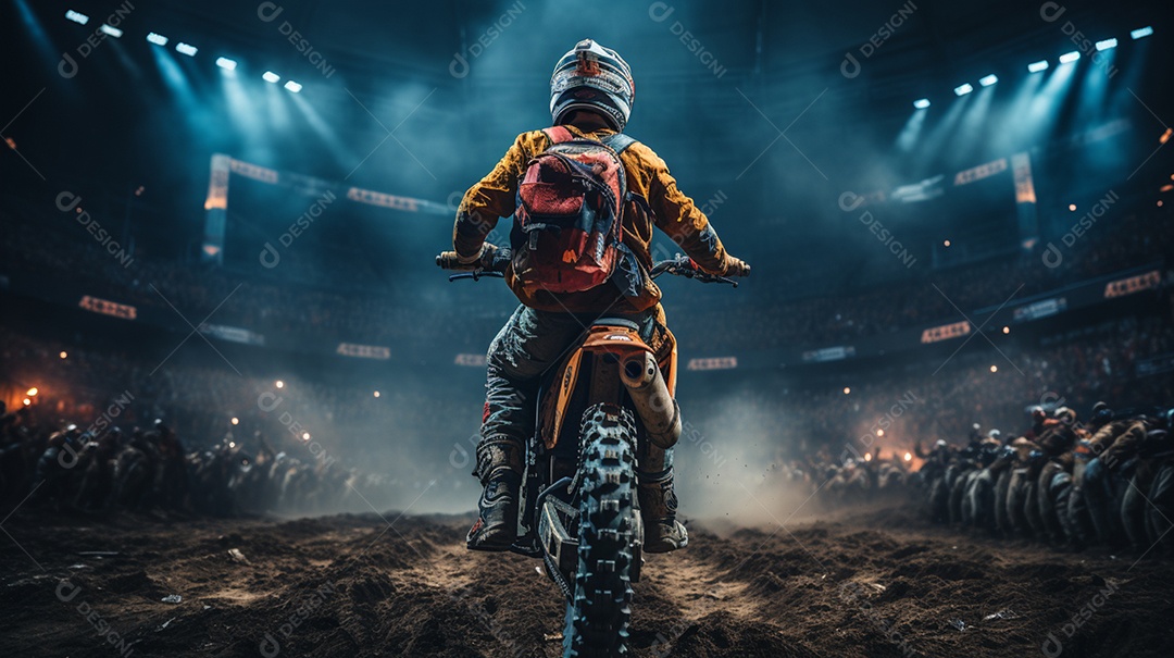 Homem pilotando moto de motocross