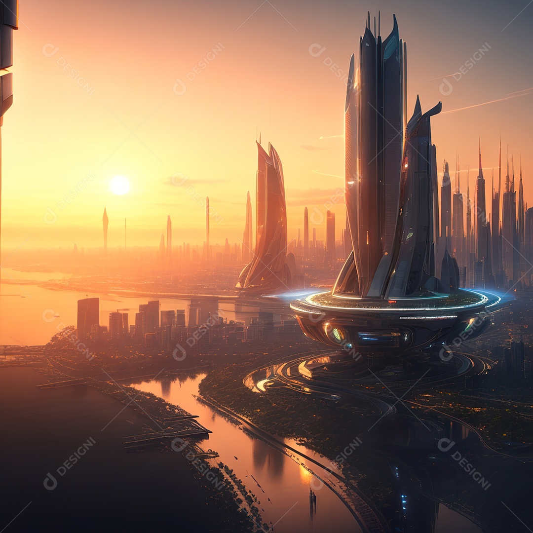 Imagem realista de cidade futuristica