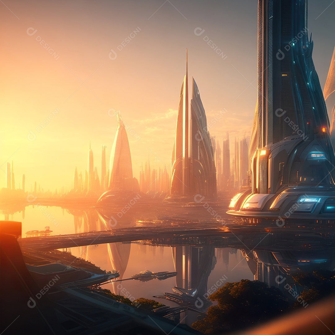 Imagem realista de cidade futuristica