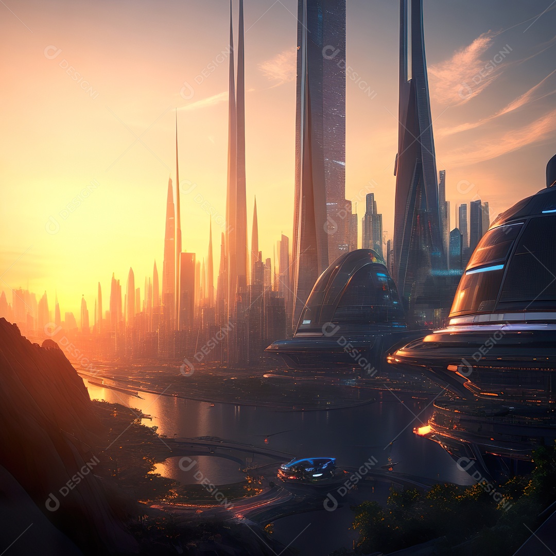 Imagem realista de cidade futuristica