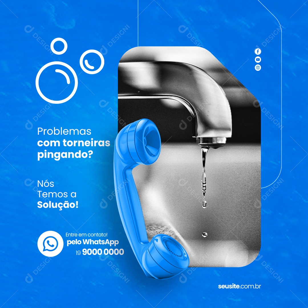 Problemas Com Torneiras Pingando Encanador Social Media PSD Editável