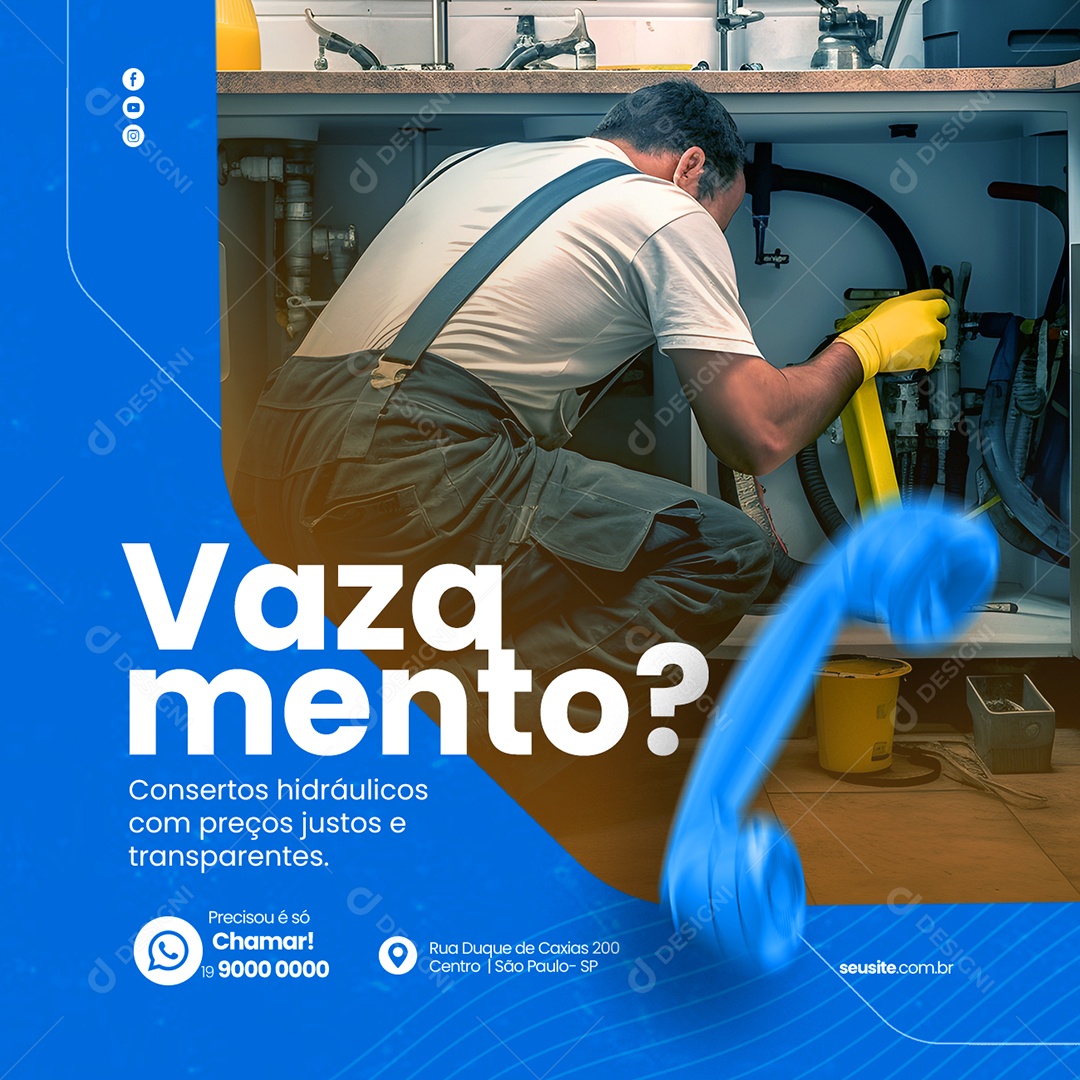 Vazamento Consertos Hidráulicos Com Preços Justos Encanador Social Media PSD Editável
