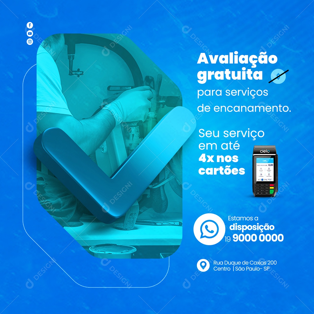 Avaliação Gratuita Para Serviços De Encanamento Encanador Social Media PSD Editável